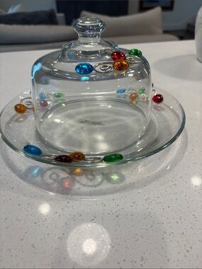 Vintage Artisan Jeweled Wire-Wrapped Glass Cheese/Cake Dome & Underplate Set